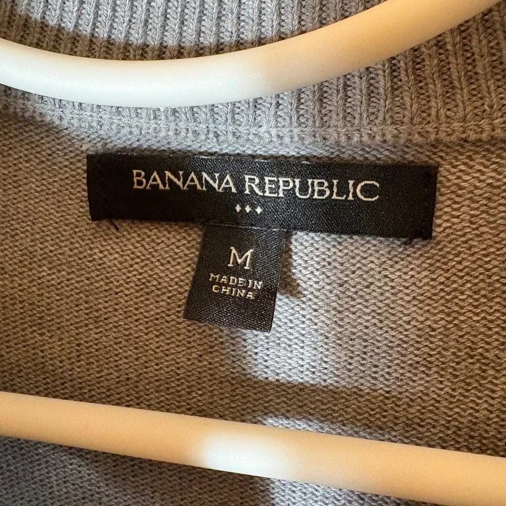 Banana Republic Mens Gray Striped 1/4 Zip Cotton Sweater Size Medium‎